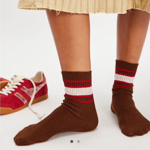 FREE PEOPLE Sporty Slouch Socks, Brown Combo - Picture 2 of 2